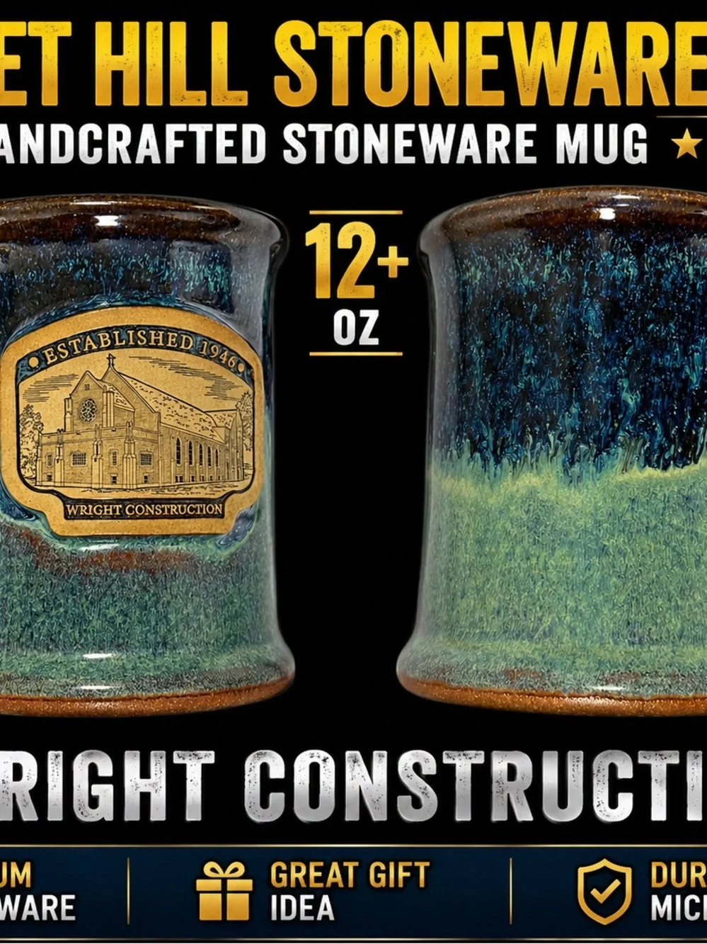 Handcrafted Stoneware Mug in Blue-Green Glaze